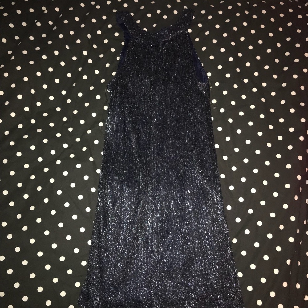 Navy Metallic Halter Neck Dress - Picture 3 of 6